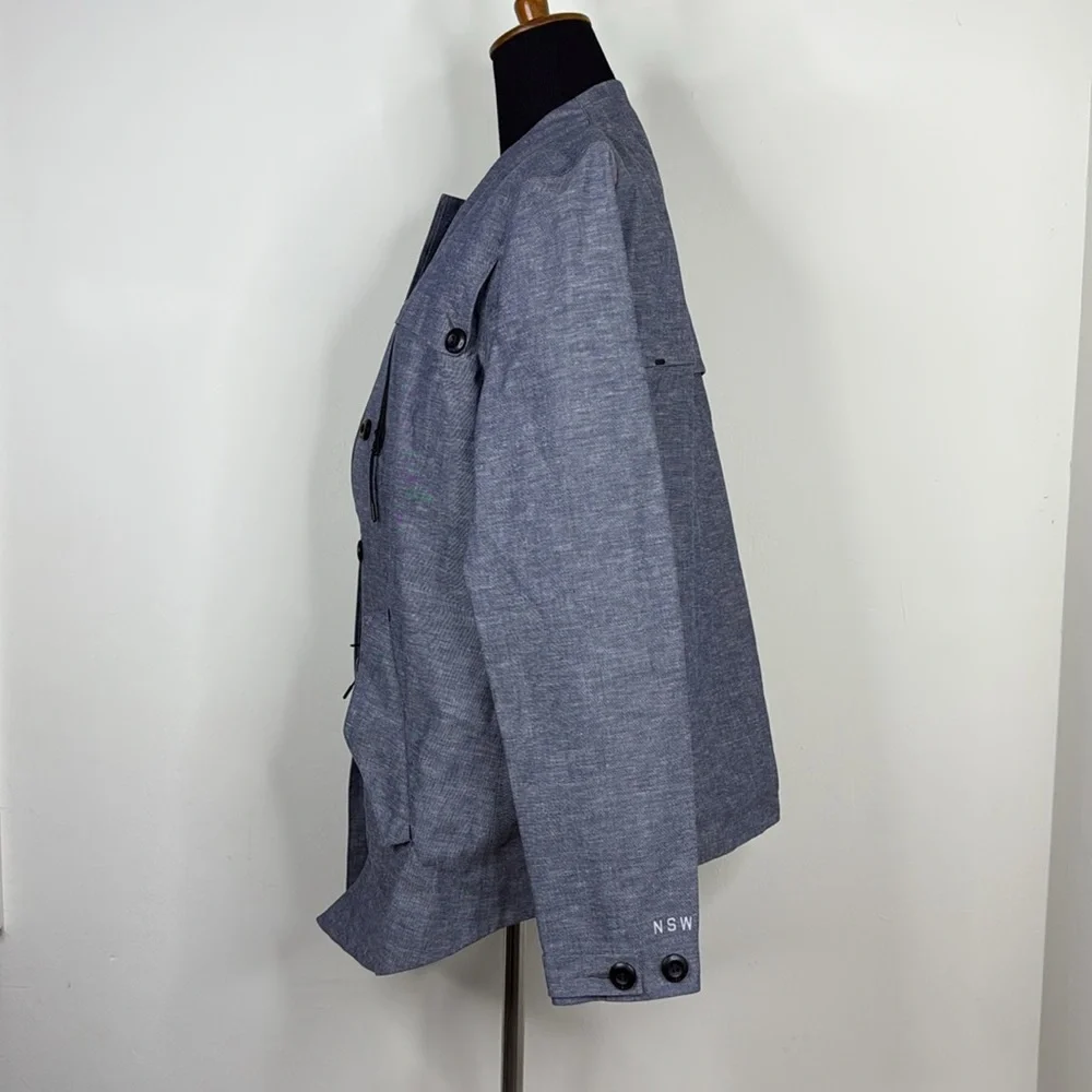 NIKE Womens NSW Chambray 3L Jacket Gray Full Zip Front Pockets Windbreaker M